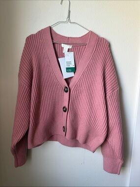 Women's Ribbed V-Neck Cardigan Sweater - Dusty Rose